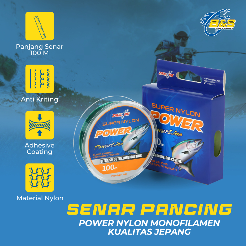 Senar Pancing 100M Nylon Super Power Anti Kriting, Kuat & Tahan Gesek Monofilament Jepang Cocok Air 