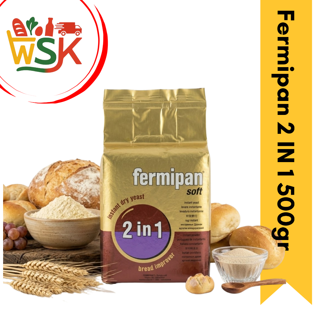Fermipan 2 in 1 500gr - Ragi Instan Plus Bread Improver Pelembut Roti (1 KRT)