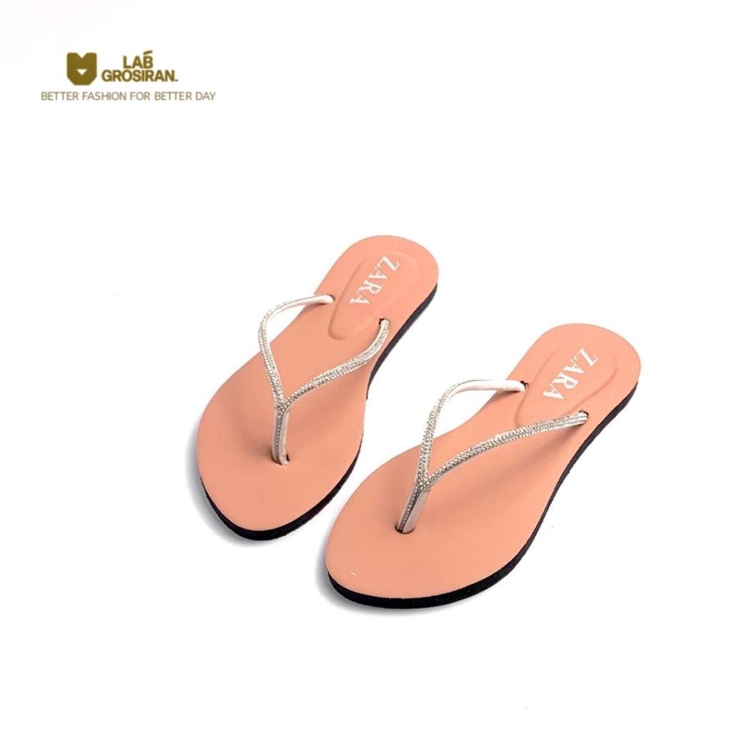 Sandal Jepit Wanita ZARA Slim Strap Glitter - Sandal Flat Teplek Premium Elegan