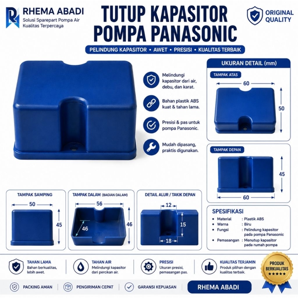 Tutup Kapasitor Pompa Panasonic Plastik ABS Tebal Pelindung Kapasitor Pompa Air