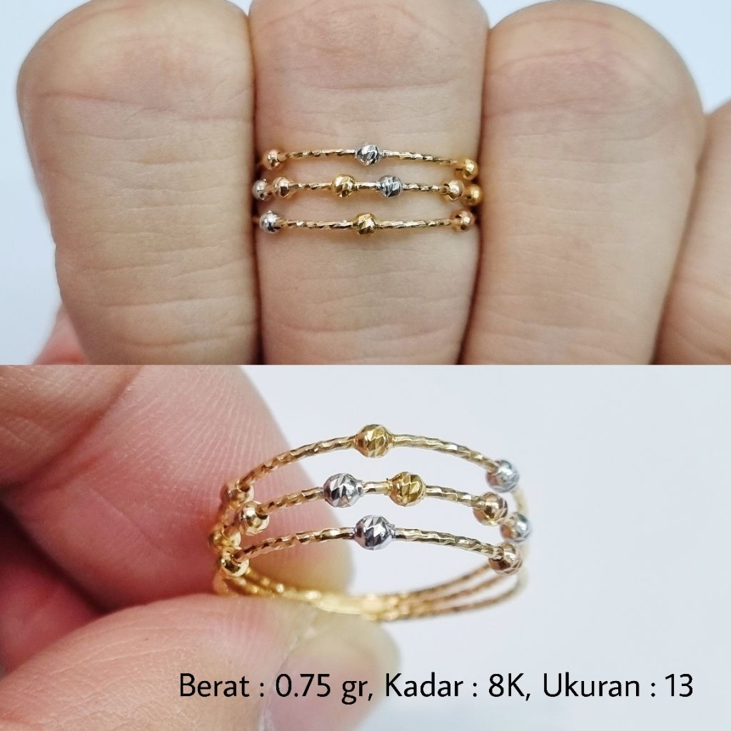 Cincin Bola-Bola Emas UBS 8K Ukuran 13 - MA1 / 0.75 gr