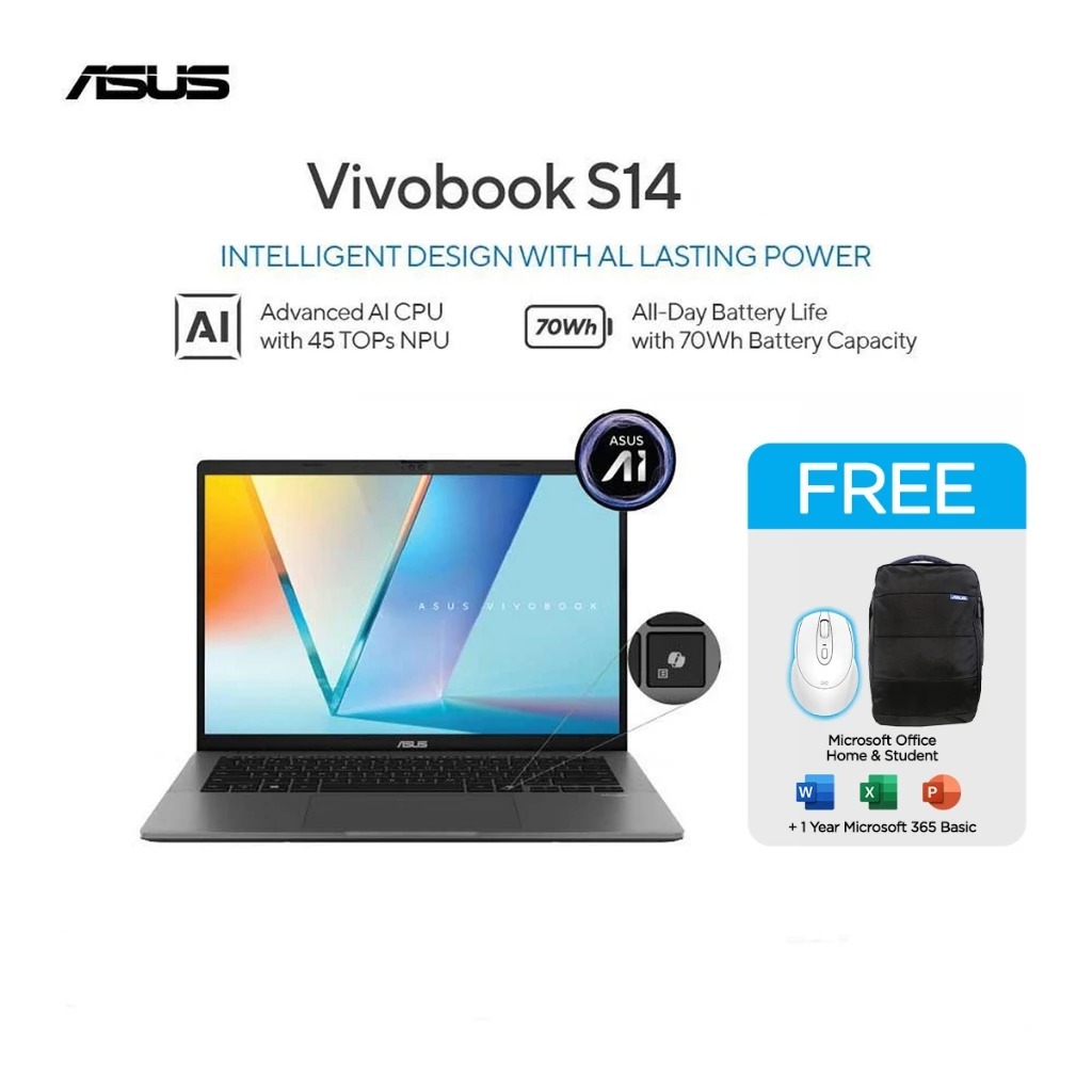 Asus Vivobook S14 OLED M3407HA Ryzen 5-220 16GB 1TB SSD 14" WUXGA WIN11+OHS