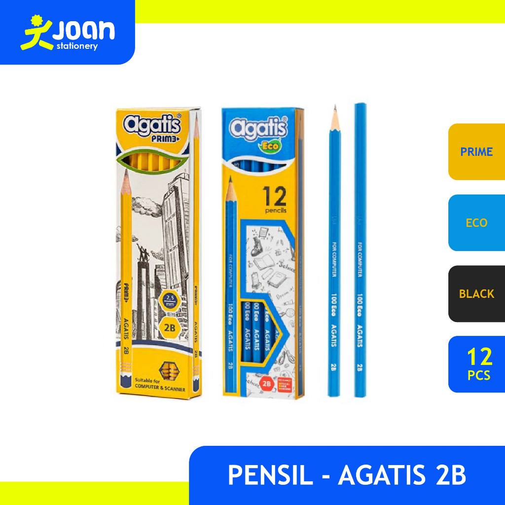 Pensil / Pencil 2B AGATIS 1 Pack (12 Pcs) - Kuning Prime | Agatis Eco | Neopex Hitam