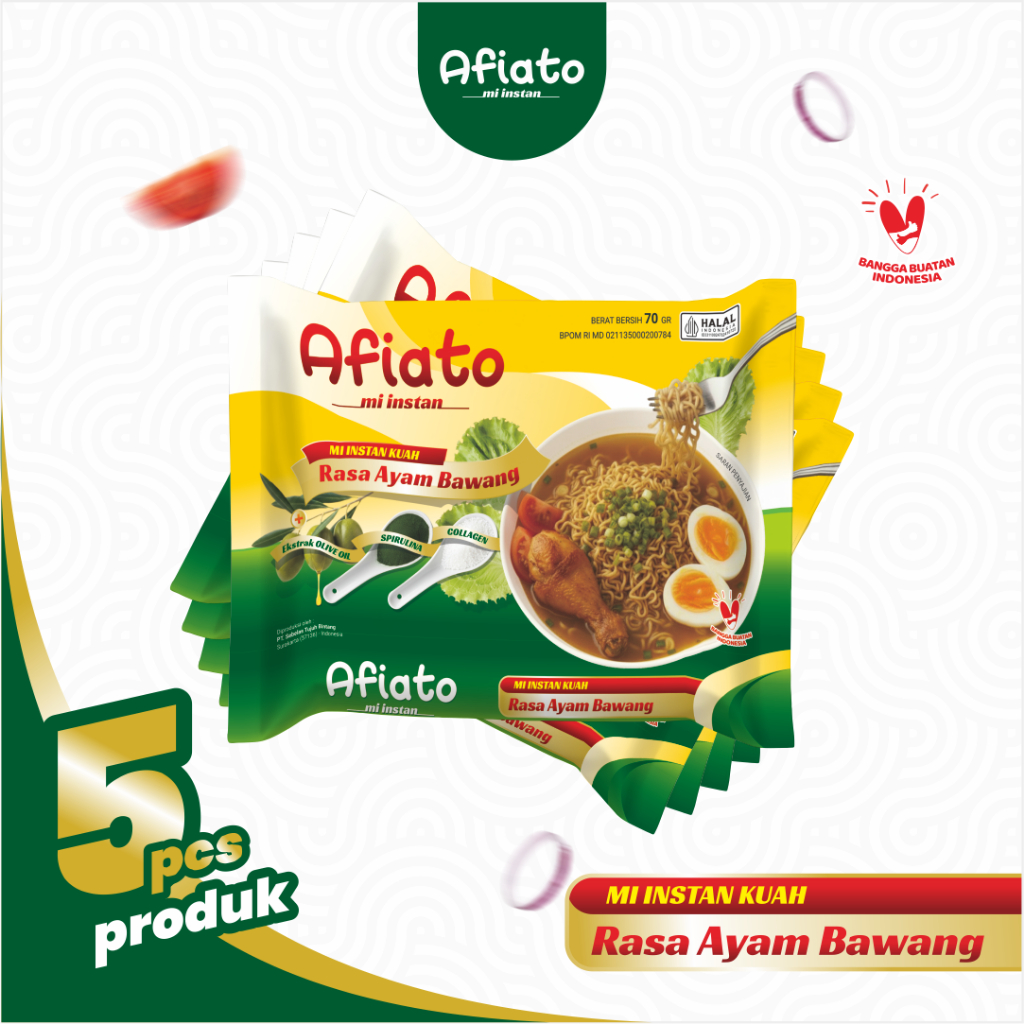 5 Pack Mie Instan Kuah Afiato Rasa Ayam Bawang | Enak Lebih Murah Bermanfaat | Mie Enak Kaya Manfaat