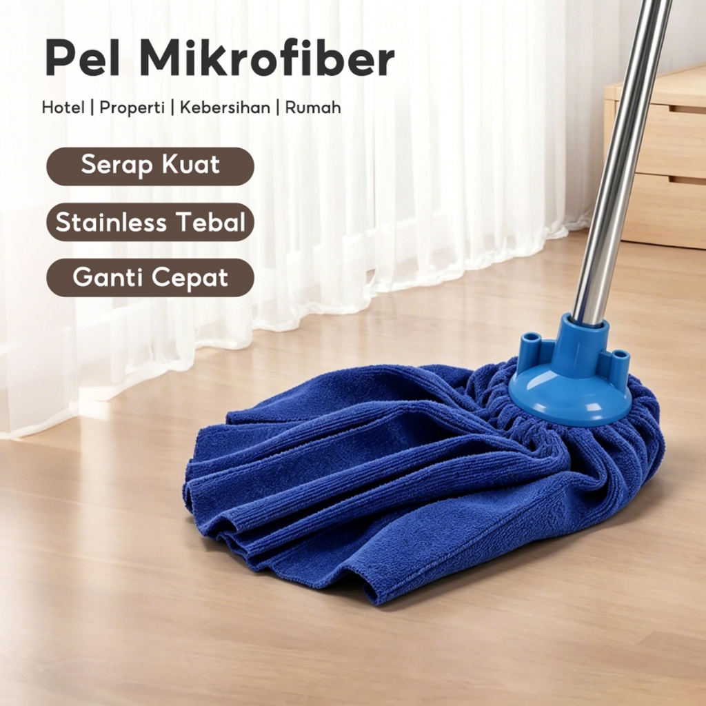Pel Lantai Microfiber Gagang Besi/Microfiber Mop Alat Pel Lantai Gagang Stainless Anti Karat
