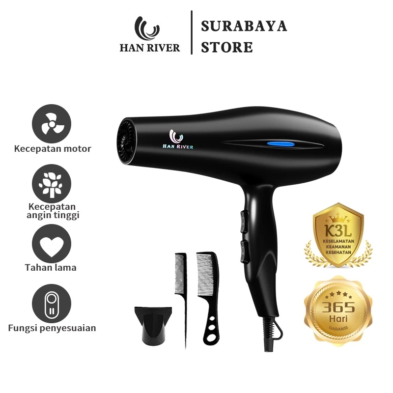 HAN RIVER Surabaya Hair dryer HRHD01BK 800W Cold hot wind pengering Haircare