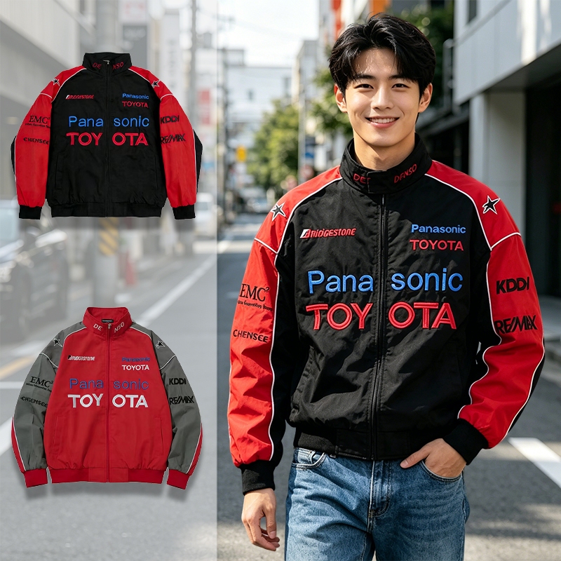 GTY Windbreaker Jacket Toyota Couple,Jaket Vintage Racing Bordir,Jeket Lengan Panjang Varsity Pria