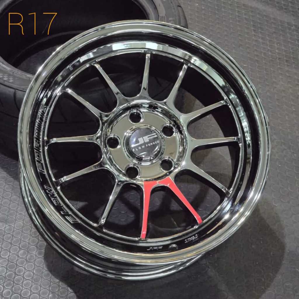 velg racing ring 17 lebar 8 JF LUXURY BUZZ VENOM 5 BLACK CROME FLOW FORMING R17 velg mobil Innova ve
