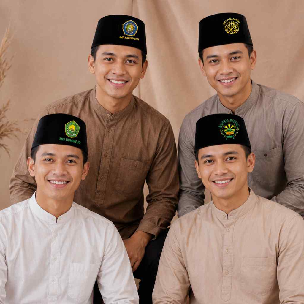 ￼Peci Songkok Kopiah Custom Logo Pesantren Sekolah Madrasah Organisasi Dll Warna Hitam Merah Biru Hi