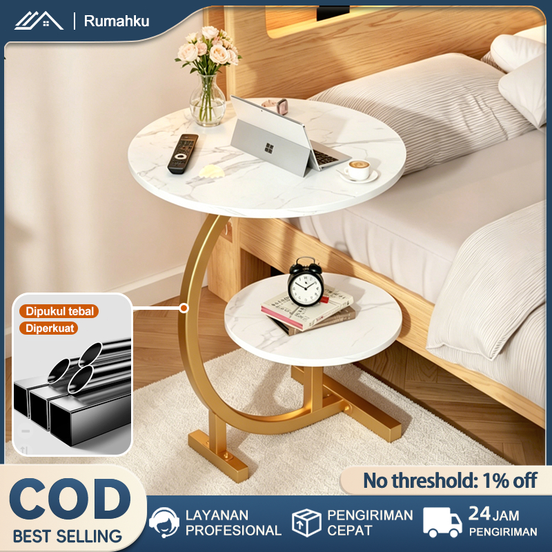 COD  Meja Kopi Seluler Meja Samping Sofa Dengan Roda meja sudut seluler Rak Penyimpanan Dua Lapis Ra