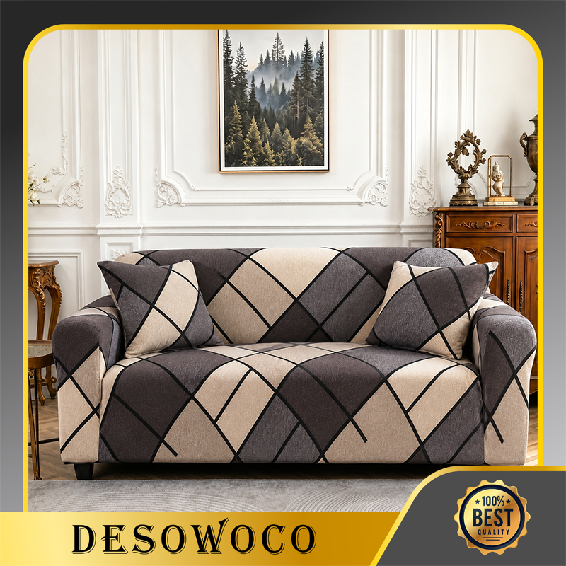 DESOWOCO Cover Sofa Elastic Elastis Sarung Sofa Pattern Menarik/ Anti-Selip  1/2/3/4 Seater  Bed pen