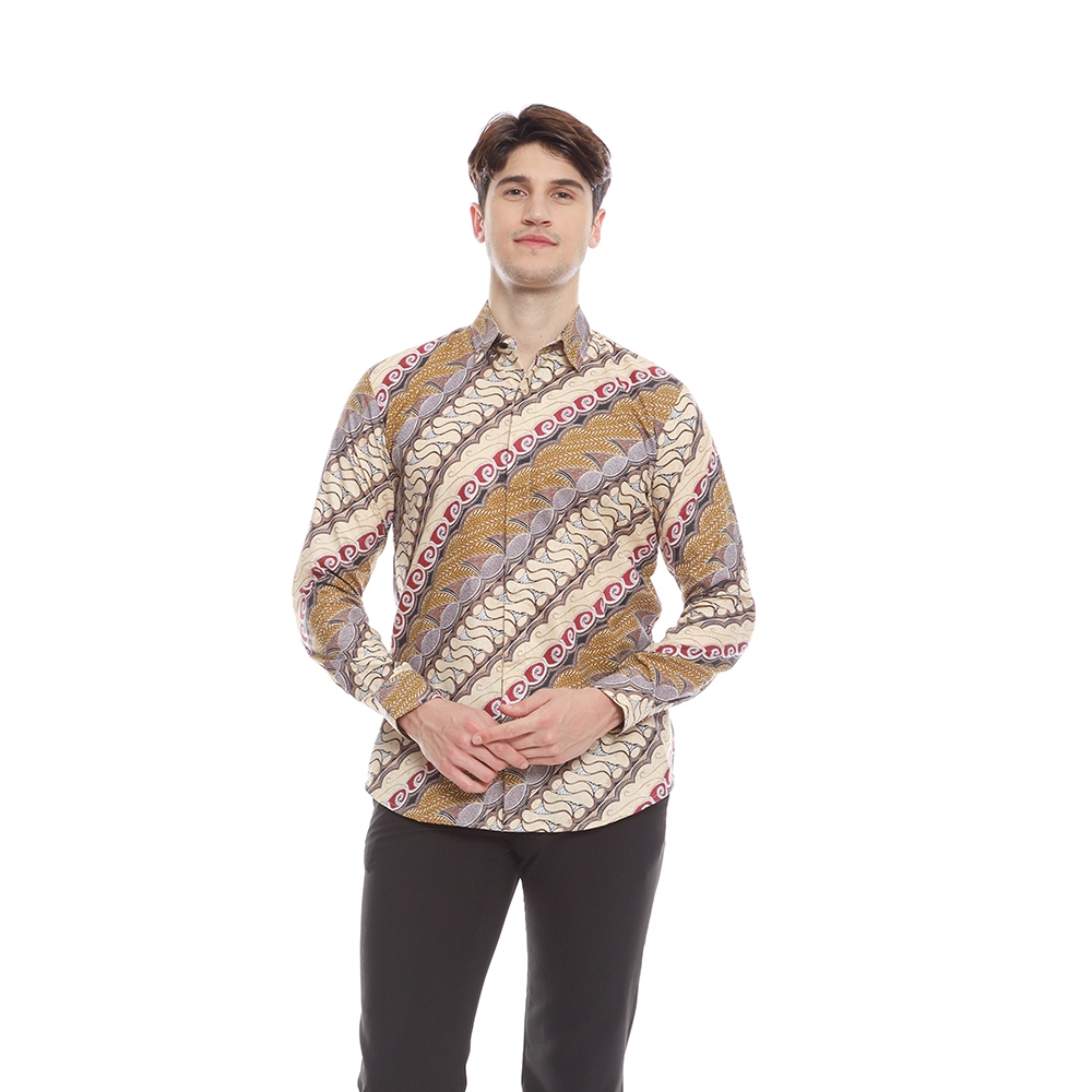 Pennay - Kemeja Batik Pria Parayu Ongbak Uril Modern Slimfit Lengan Panjang Merah