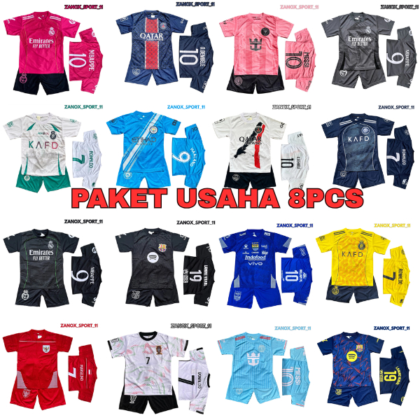 ( PAKET USAHA 8PCS RENDOM ) Setelan baju bola anak untuk usia 6 bulan - 15 tahun unisex cowok cewek 