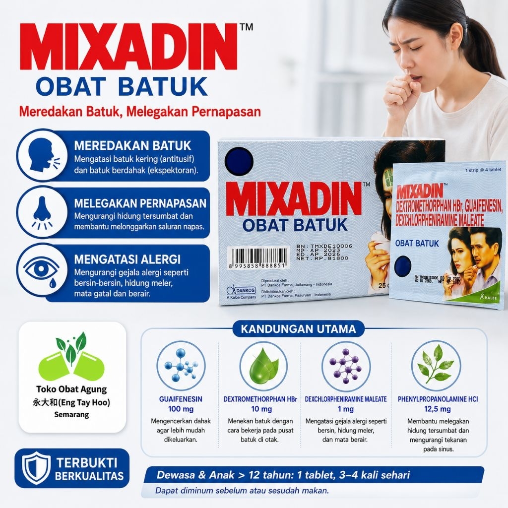 Obat Batuk Mixadin (1 Strip isi 4 Tablet). Obat Batuk Disertai Gejala Flu, Batuk Alergi