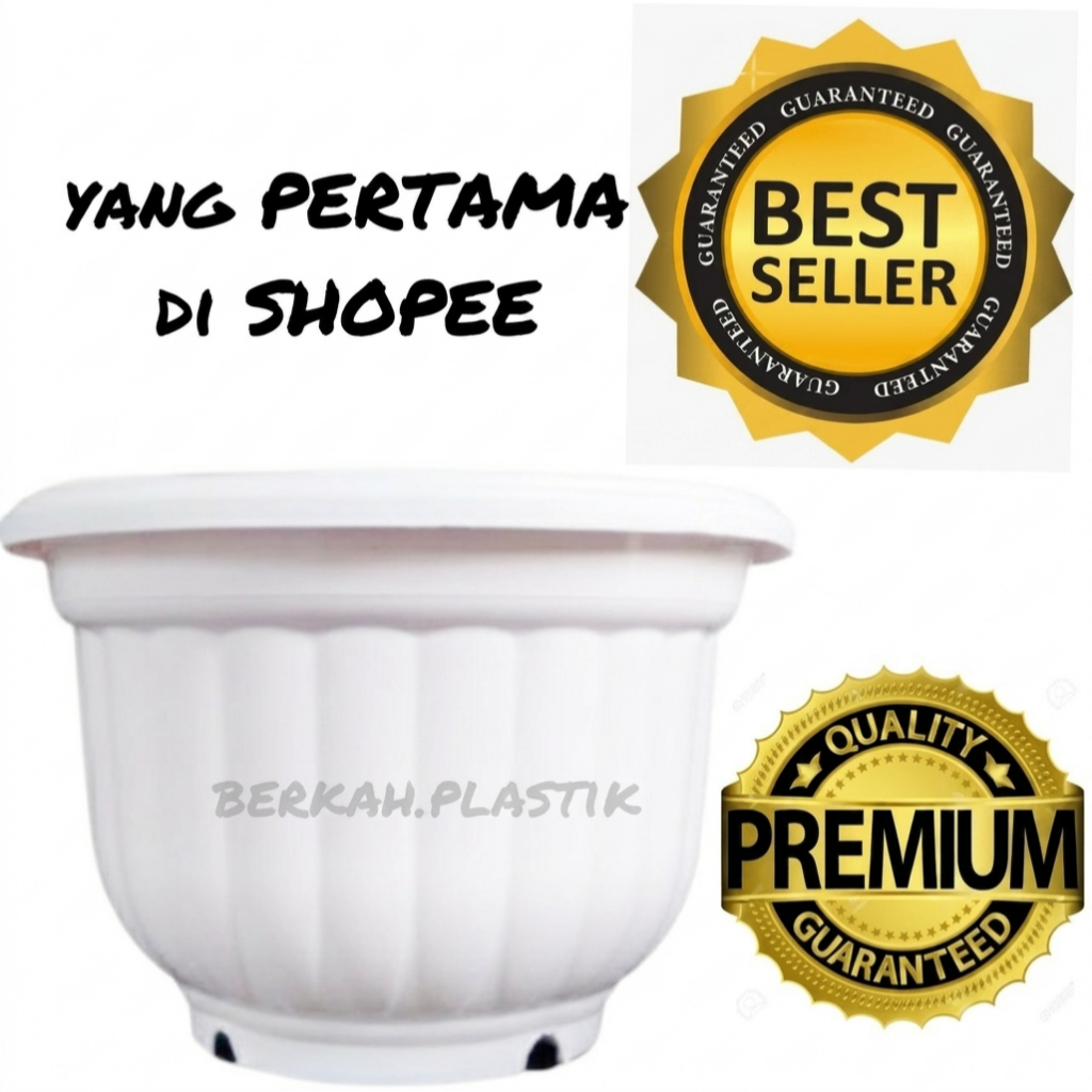 POT BUNGA PLASTIK MODEL BELIMBING WARNA PUTIH UKURAN 30