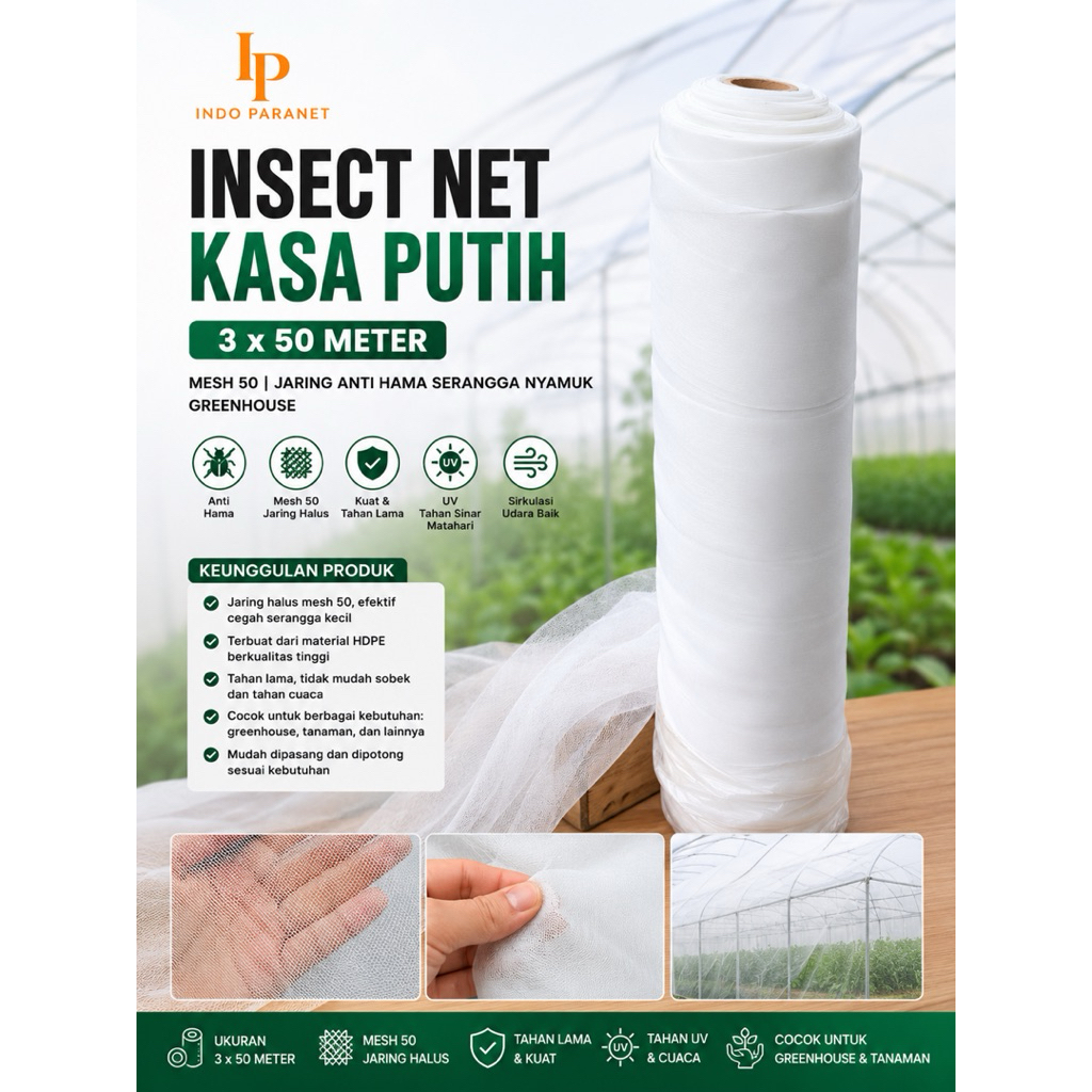 INSECT NET 3 x 50 Meter KASA PUTIH MESH 50 JARING ANTI HAMA SERANGGA NYAMUK GREENHOUSE