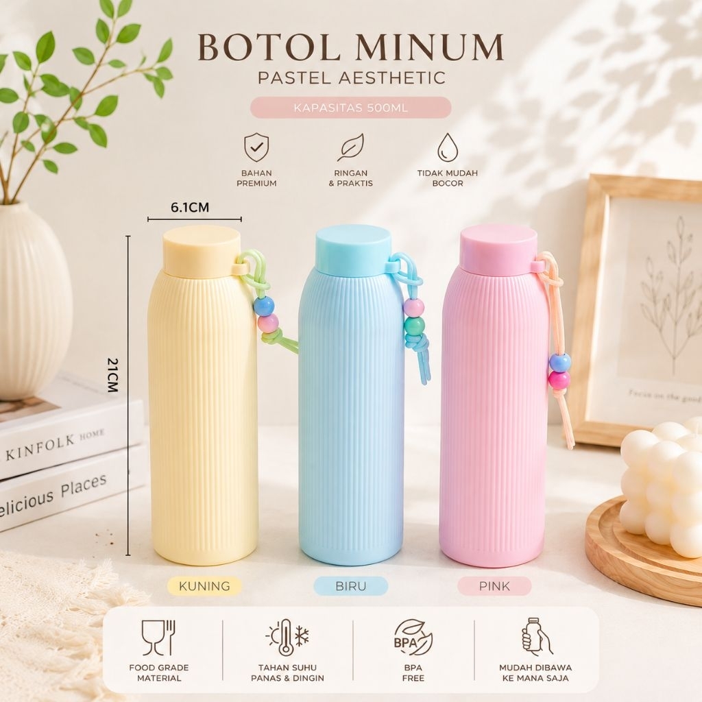 BOTOL MINUM KACA MACARON 500ML + DOS/BOTOL KACA MACARON/BOTOL KACA SILICON/SOUVENIR MURAH UNIK
