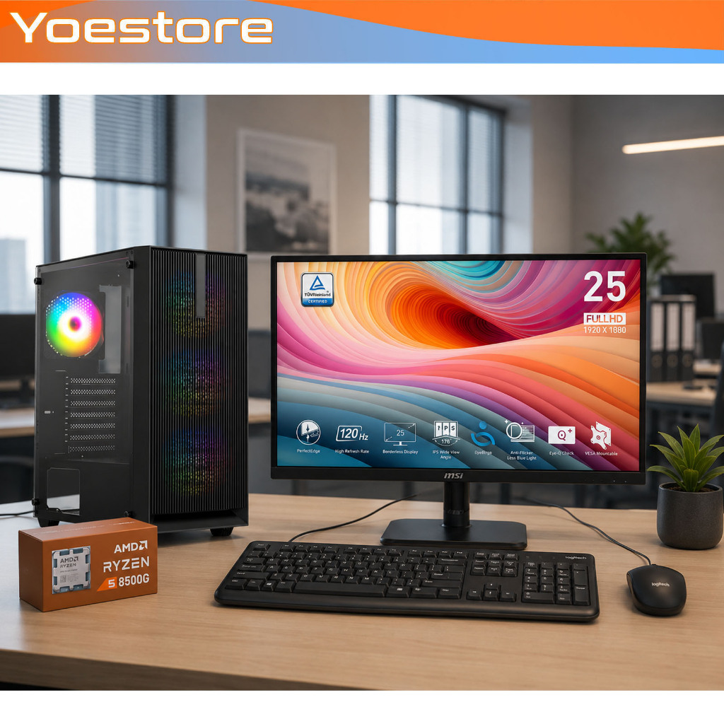 PC DESKTOP AMD RYZEN 5 8500G 8GB 256GB WIN 11 PRO 25" WIFI