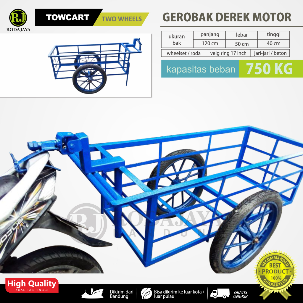 TOW CART / CRANE BARROW / Gerobak tarik motor / Gerobak derek motor / ukuran 120x50x40 cm / kekuatan