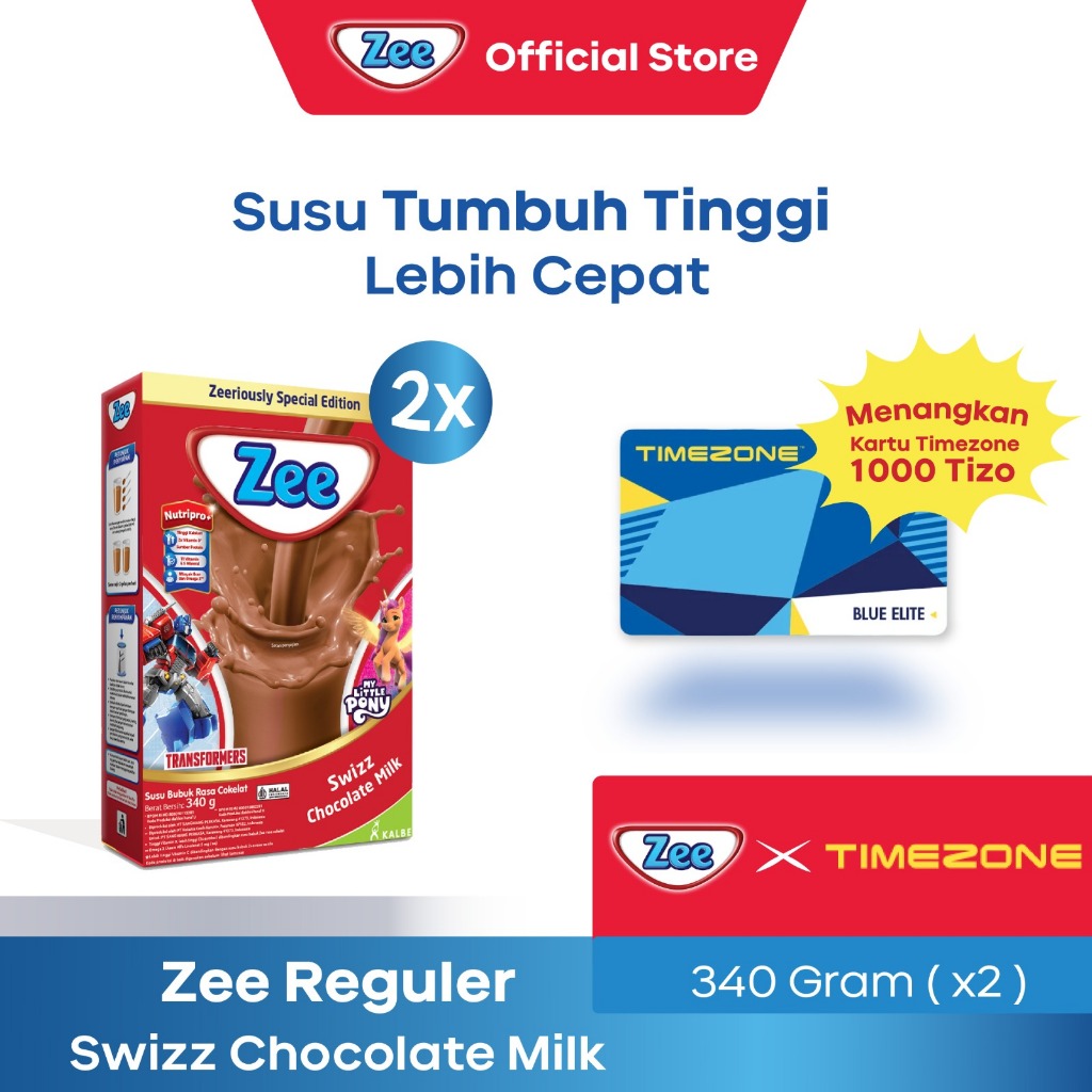 [2 PACK] Zee Reguler Swizz Chocolate Milk 340gr (FREE Timezone Blue Elite Card Rp1.000.000) - Susu T