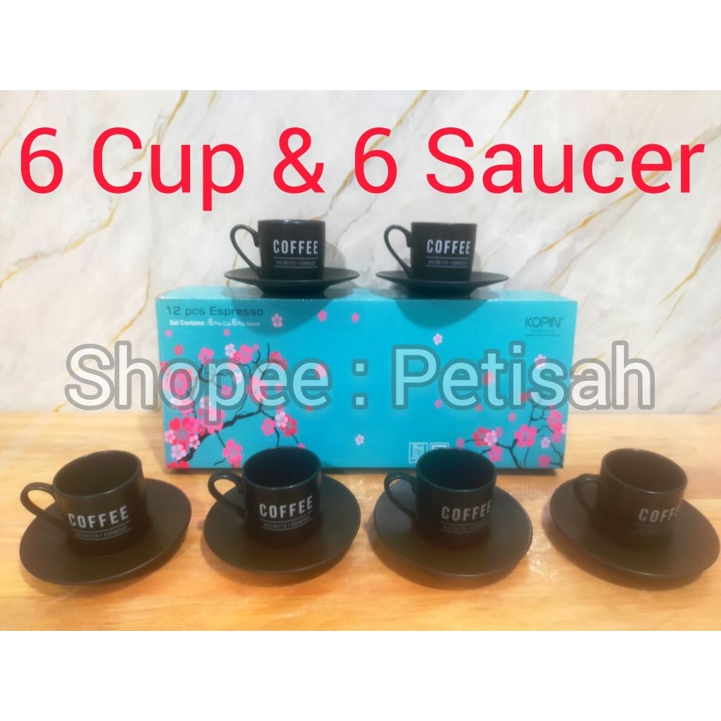 Cangkir Piring Set Keramik Black Matt / Cangkir Piring Kecil / Cangkir Piring Hitam Espresso / Tea S