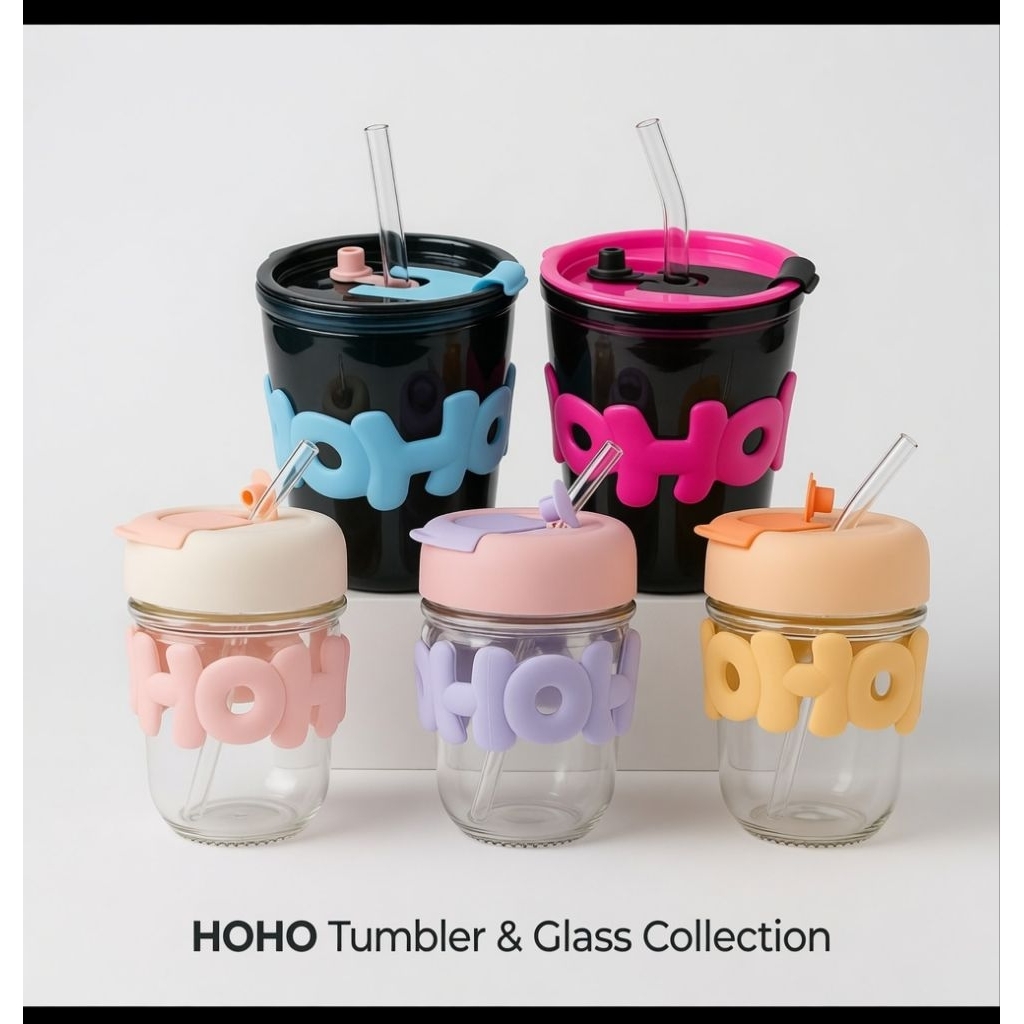 GELAS KACA HOHO 350ML+SEDOTAN KACA/TUMBLER KACA/BOTOL KACA/SOUVENIR GELAS/SOUVENIR MURAH