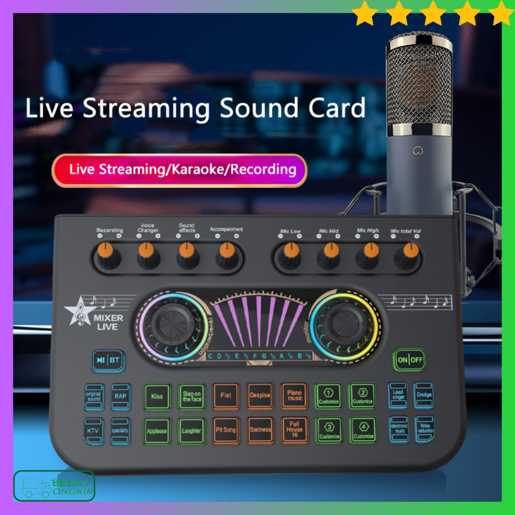 Tenlamp Mixer Audio External Sound Card Live Bluetooth Digital Display X3 dengan 10 Efek Suara