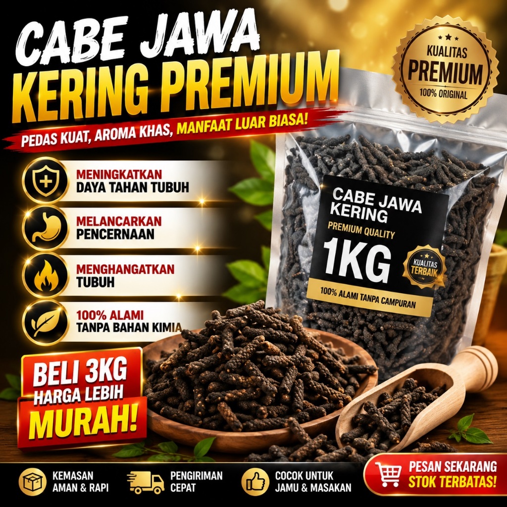 Cabe Jawa / Cabe Jamu Kering Kemasan 1Kg Cabe Jawa Kering 1kg Cabe Jawa 1kg / Cabe Puyang 1kg