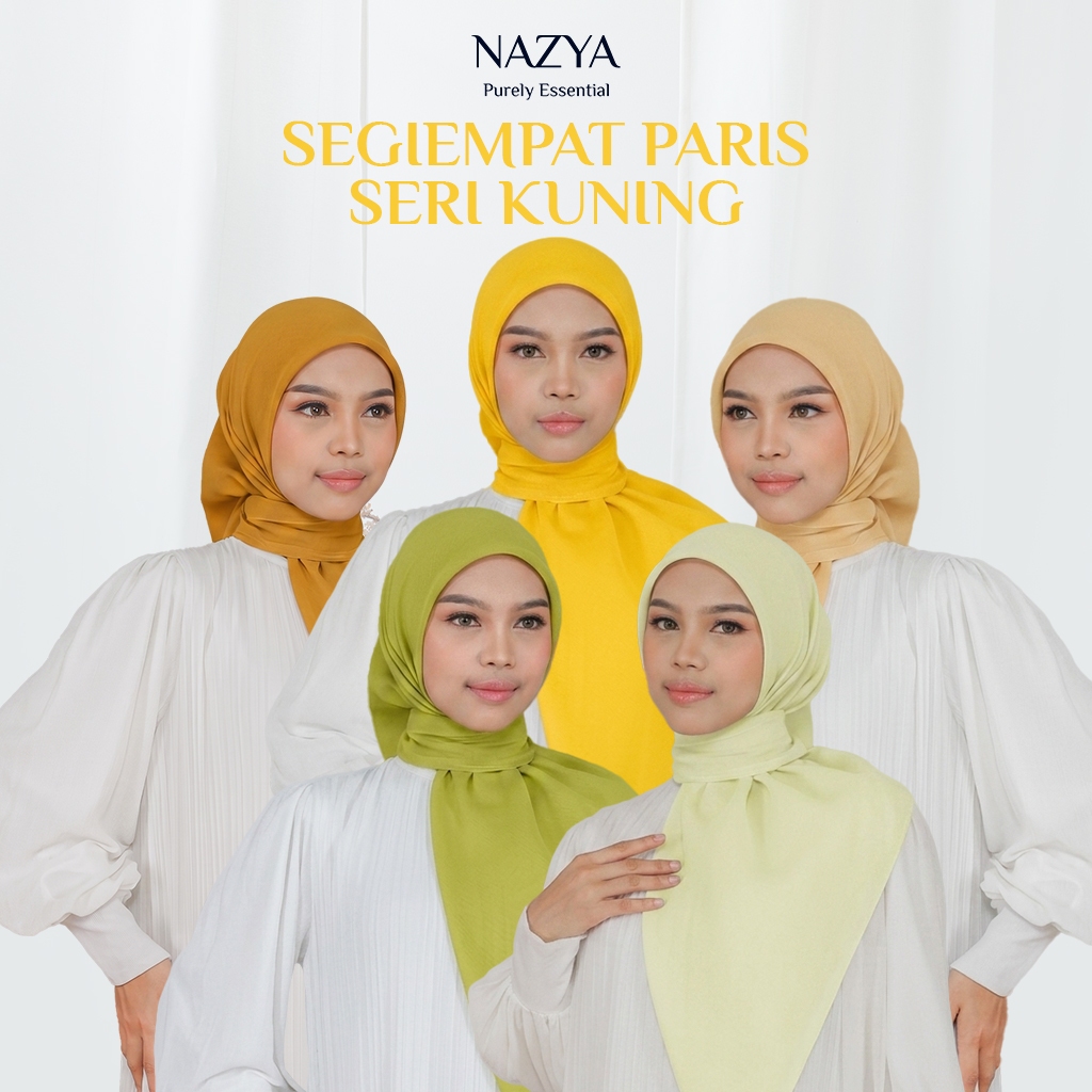 Paris Polos Jadul Hijab Kerudung Segiempat  Seri Kuning 110x110 / Warna Kuning / Mustard / Gold / Le