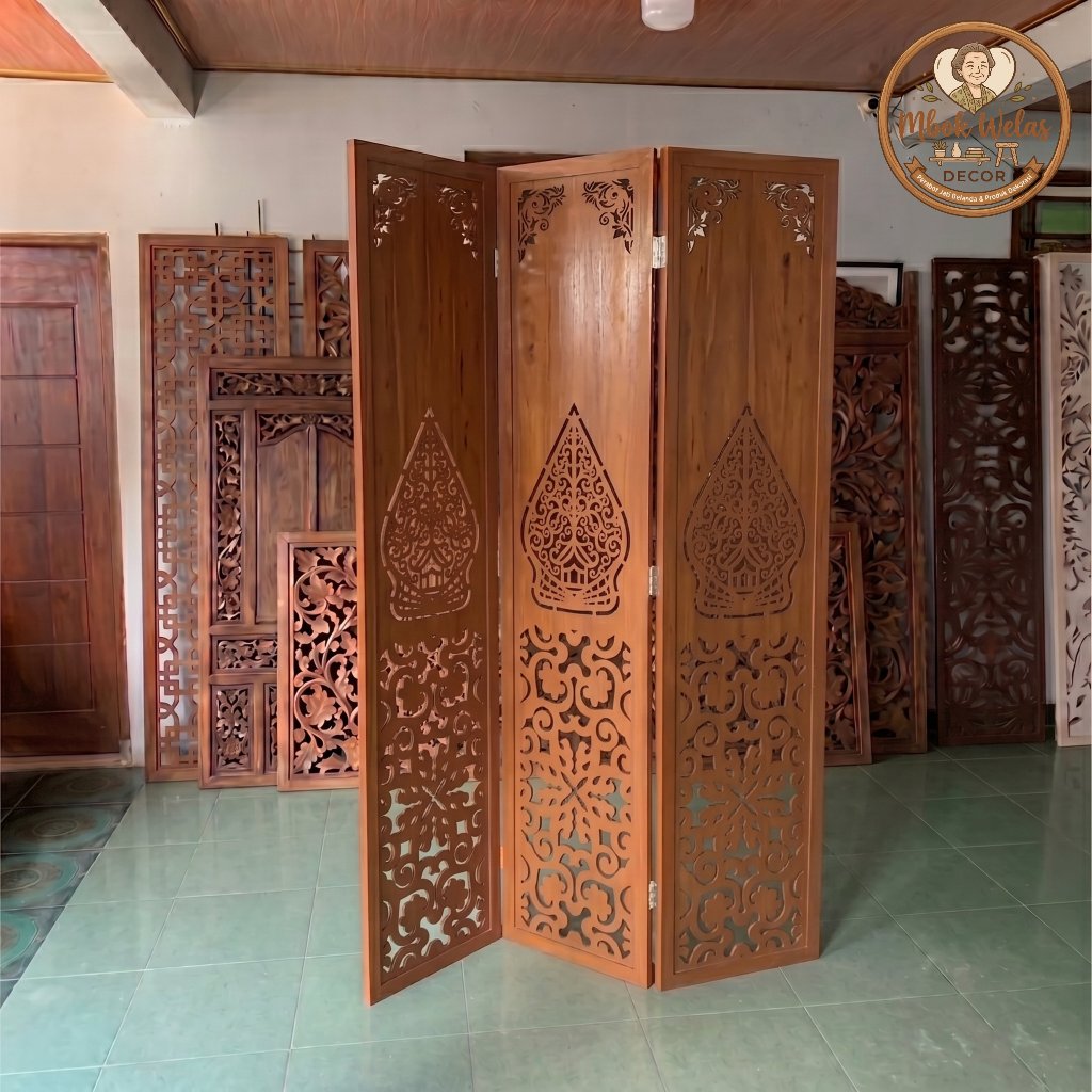 Mbok Welas Decor - Penyekat Ruangan Motif Gunungan 3 Daun- Pembatas Sketsel Modern