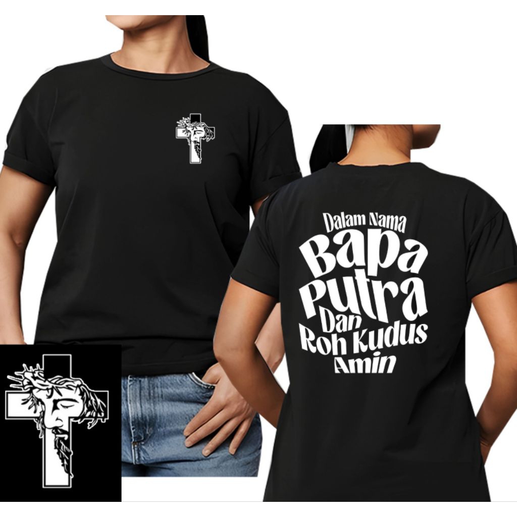 Kaos rohani katolik premium 100% katun 20s  dalam nama bapa putra dan roh kudus amin / kaos gereja