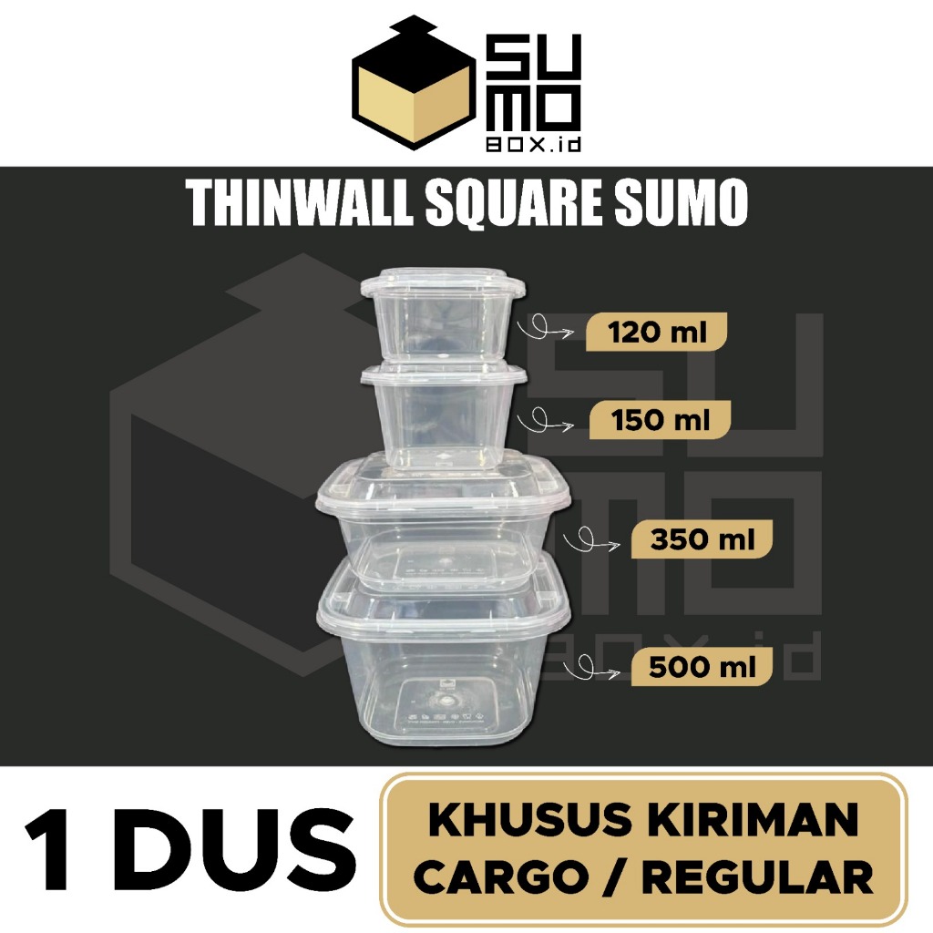 [1 DUS] Thinwall Sumobox Kotak Kecil 120ml 150ml 350ml 500ml Square Box Plastik Makanan PENGIRIMAN R