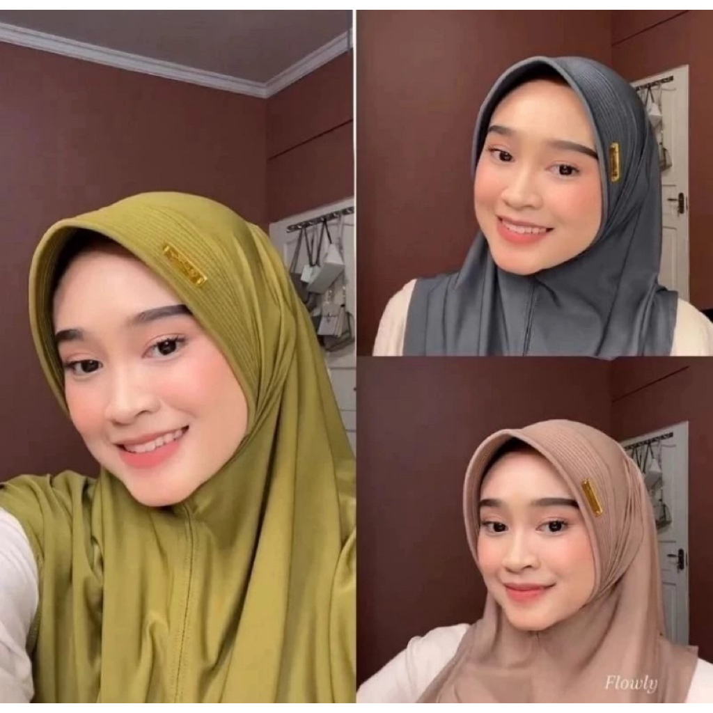Hijab Bergo Hamidah Size M / Jilbab Instan Label Besi Akrilik / Kerudung Menutup Dada Jersey Premium