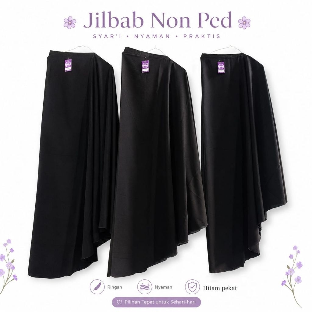 Jilbab non ped jumbo | Khimar non pet Jetblack PREMIUM | hijab syari