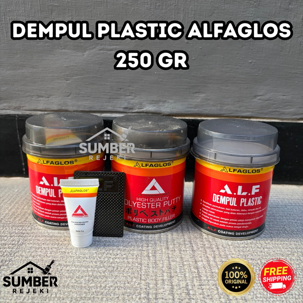 Alfaglos Dempul Polyester Putty + Hardener ukuran 250gr | Dempul Plastik Alfaglos 250gr | Dempul Bes