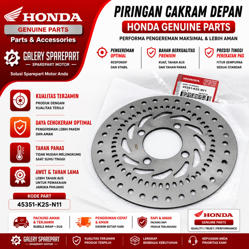 Piringan Cakram Depan Honda Vario 160 ABS K2S, Stylo 160 ABS, 45351-K2S-N11