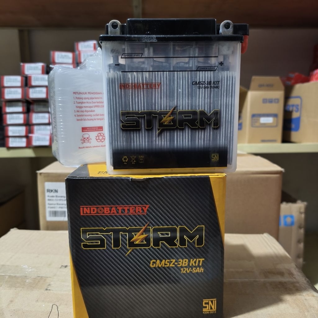 Aki Motor Indobattery Storm GM5Z-3B KIT Basah 12V-5Ah Untuk Motor Supra X 100, Supra Fit, Astrea Gra