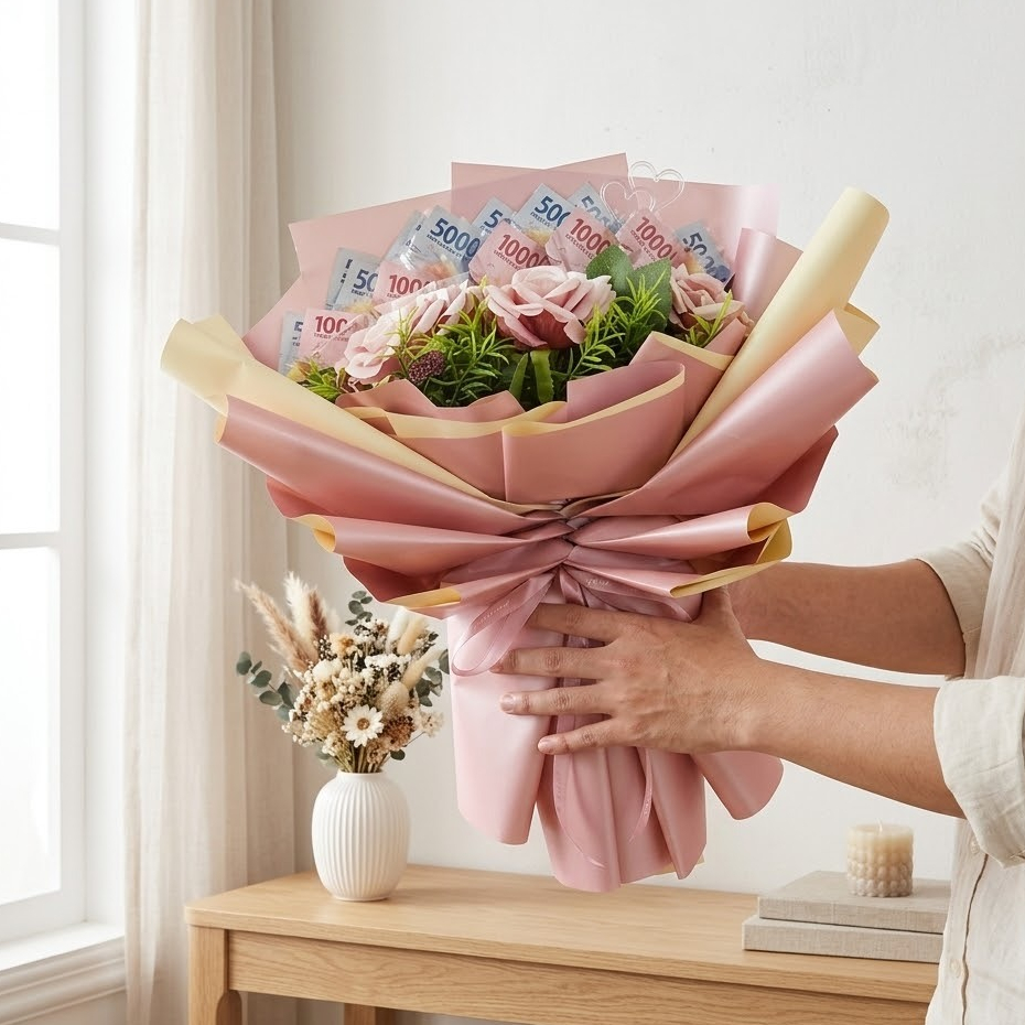Money Bouquet/ Buket Uang Asli/ Buket Uang Premium/ Buket Angpao/ Buket Uang Pecahan 50 Ribu/ Buket 