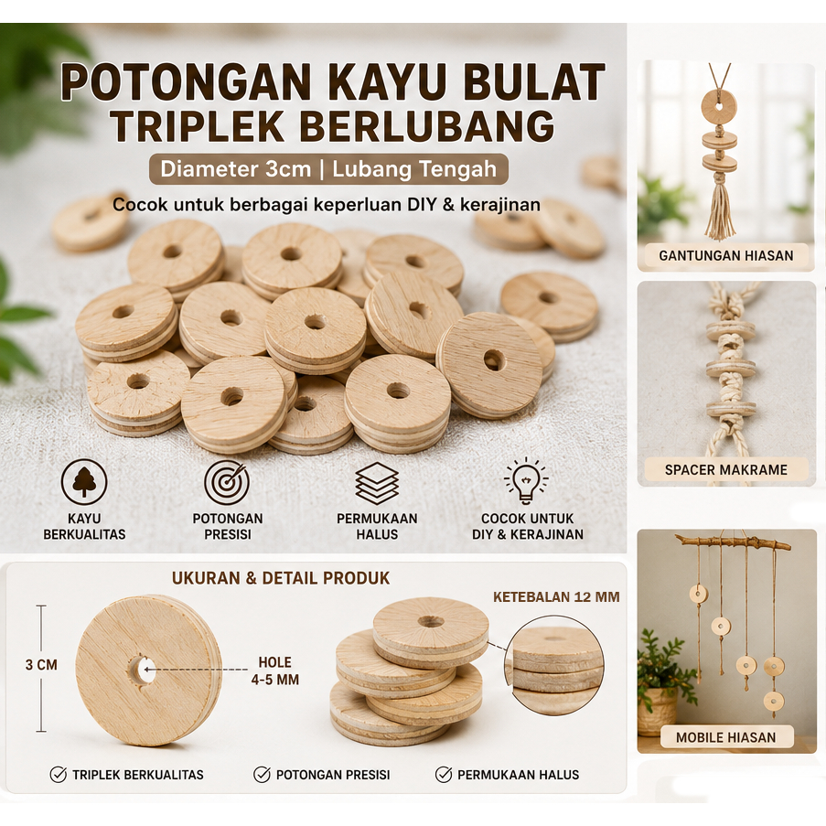 POTONGAN KAYU BULAT TRIPLEK 3CM
