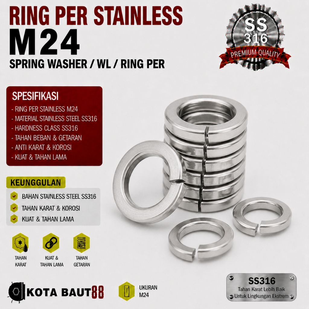 SS316 Ring Per M24 / Spring Washer M24 / WL M24 / Ring Per Stainless M24