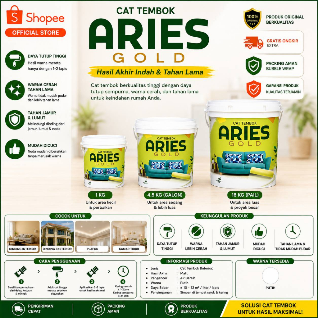 Avian Cat Tembok Dinding ARIES GOLD 18KG
