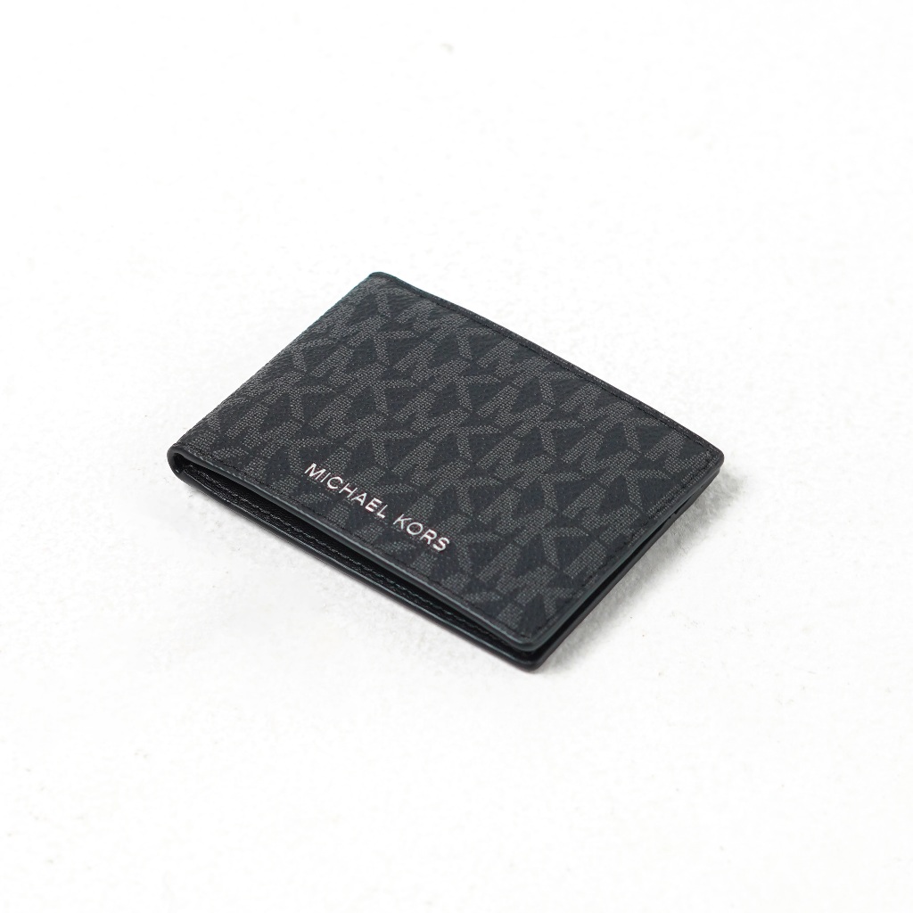 Dompet MK MONOGRAM GREY BLACK BIFOLD CARD HOLDER 100% ORIGINAL