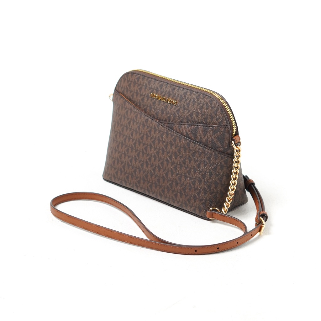 Tas MK JET SET DOME GHW MONOGRAM BROWN CHAIN SHOULDER BAG 100% ORIGINAL
