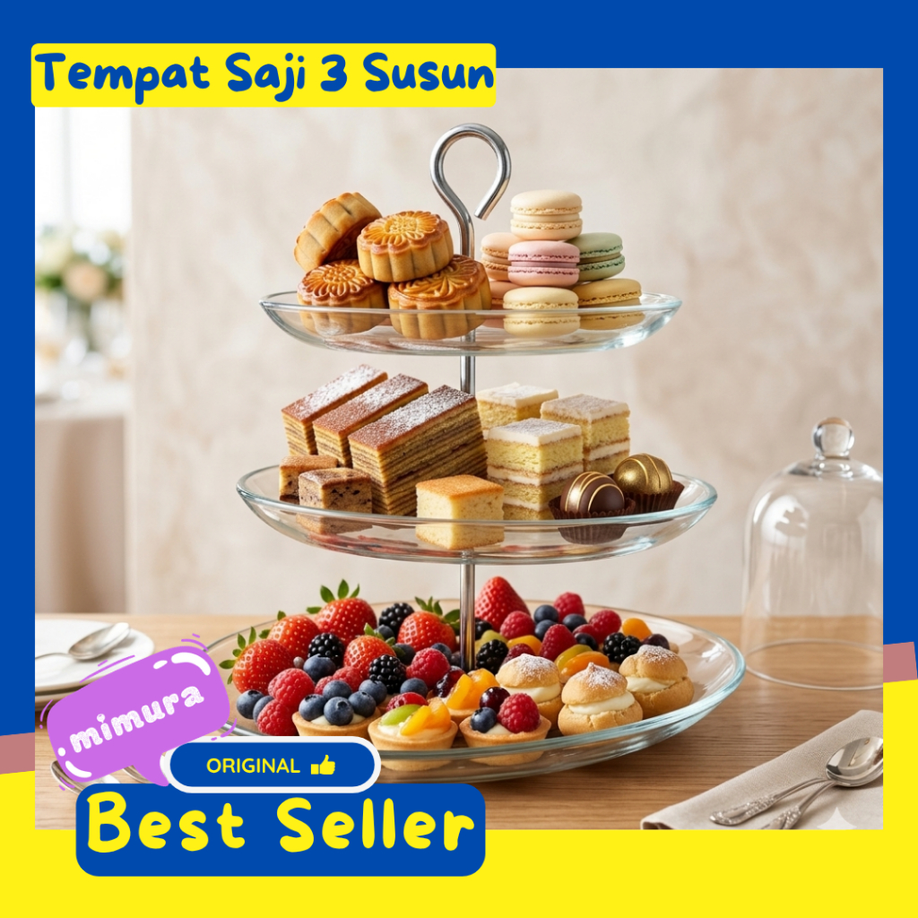 Rak Dessert Tempat Saji 3 Tingkat Susun Tempat Cupcake Pesta Bahan Kaca Cake Display Piring Saji Kue