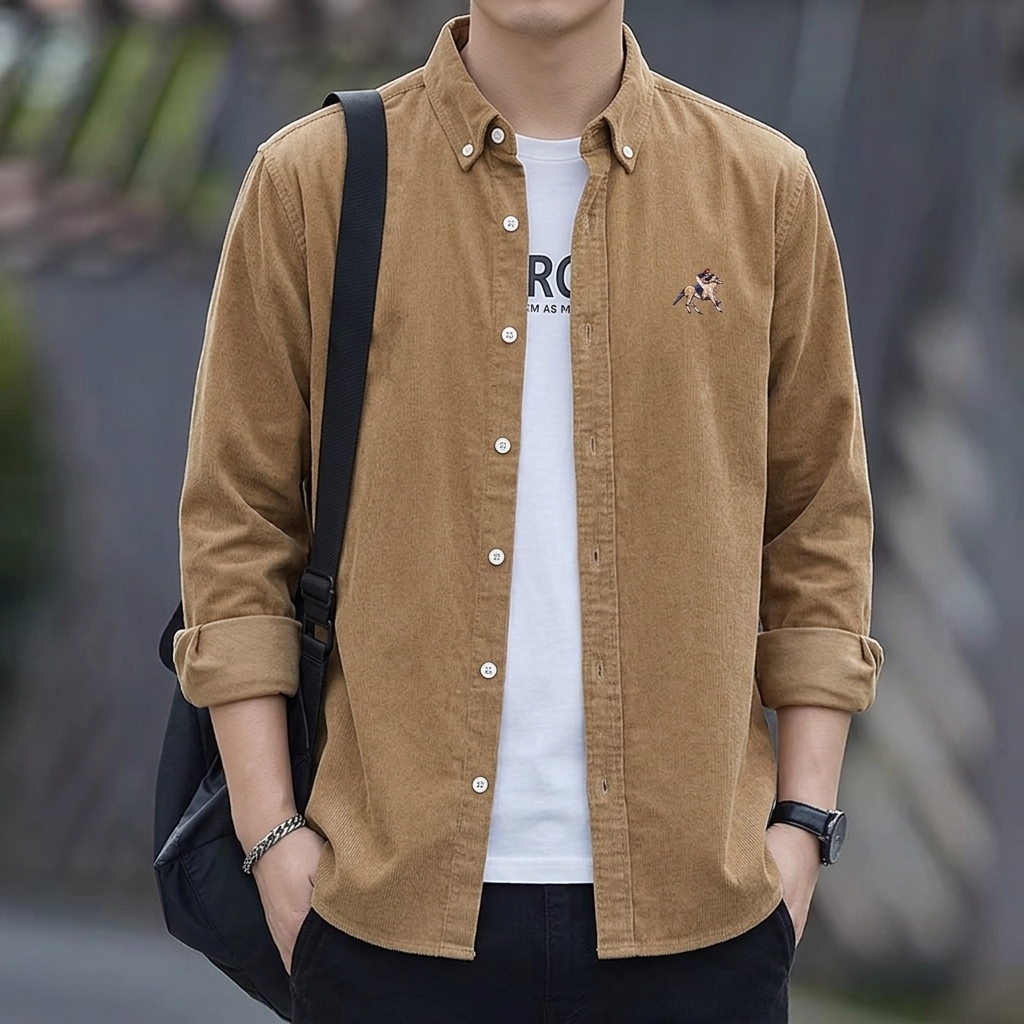 Kemeja Pria Corduroy Premium Lengan Panjang | Jaket Kemeja Kasual Bordir Logo | Nyaman Tebal Stylish