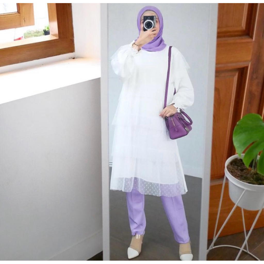 Atasan Tunik Blouse Hijab Kondangan Tile Brokat