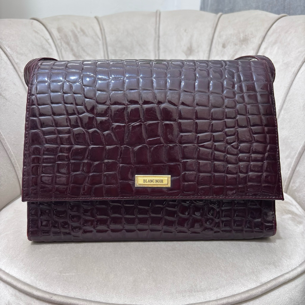 [ Preloved ] Tas Bahu / Shoulder Bag Vintage Blanc Noir - Motif Croco Maroon