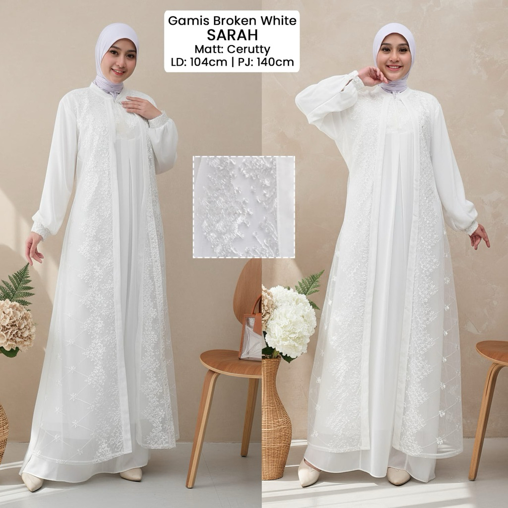 Gamis Abaya Sarah Putih Elegan dengan payet