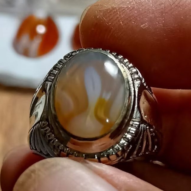 cincin batu akik motif  lam alif