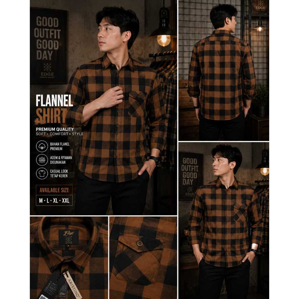edge - kemeja flanel lengan panjang unisex. kmeja  flanel motif kotak pria dan wanita